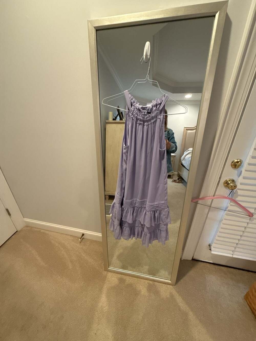 Ann Taylor Lavender Ruffle Hem Tie Neck Dress Size S
